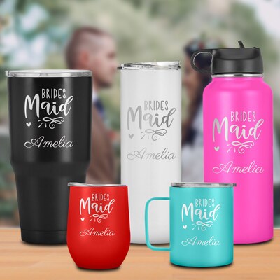 Customized Bridesmaid Name Tumbler, Gift For Friend, Family, Colleagues, Bridesmaid Proposal Gift - image1